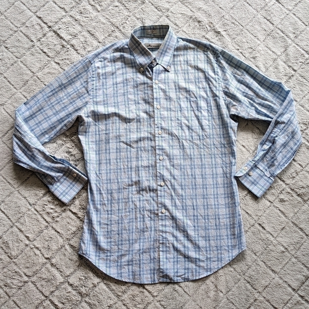 Peter Millar Blue Pink Plaid Button Down Shirt Men’s Medium Cotton Long Sleeve